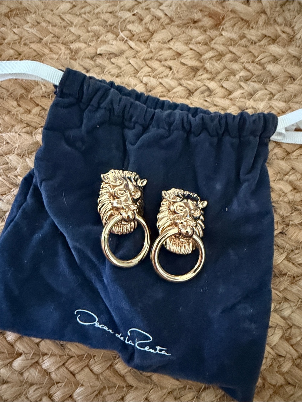 Gold Lion Head Hoop clip on Earrings